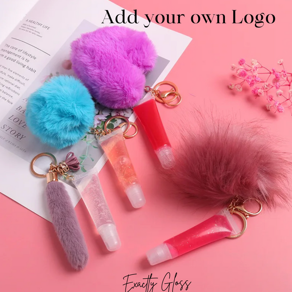 POM POM KEY CHAIN LIP GLOSS PRIVATE LABEL